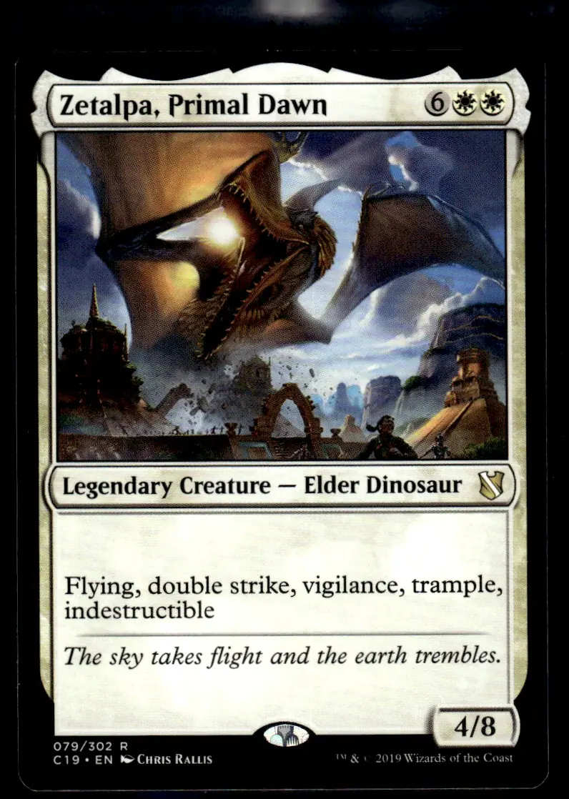2019 Commander 2019 (C19) #079/302 Zetalpa, Primal Dawn (Legendary Creature — Elder Dinosaur); art by Chris Rallis (front)