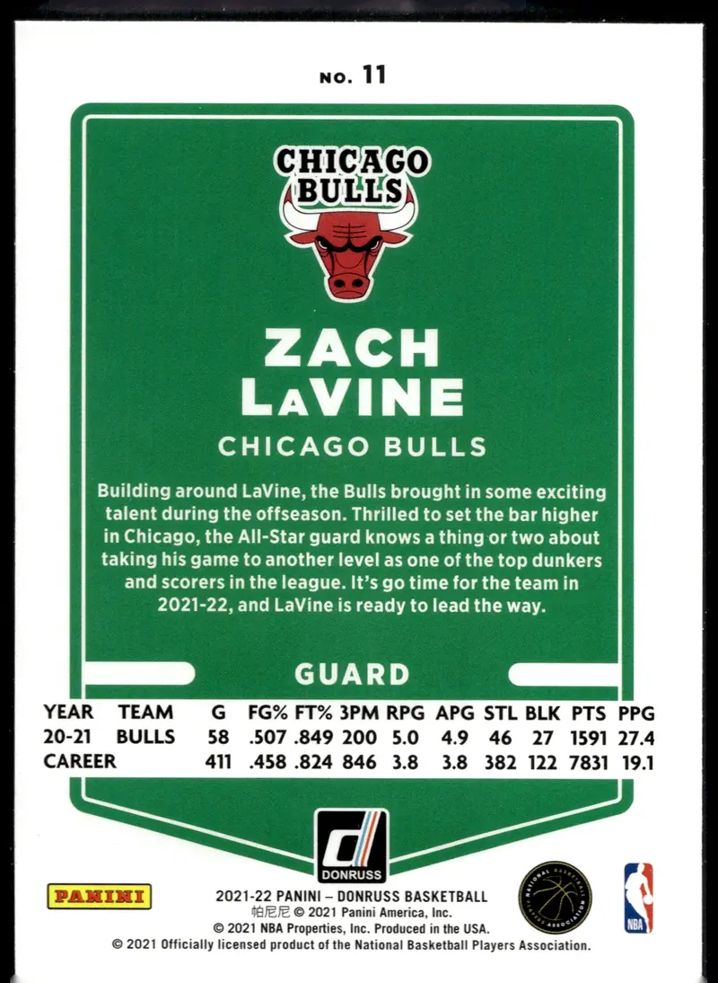 2021-22 Donruss #11 Zach LaVine (back)