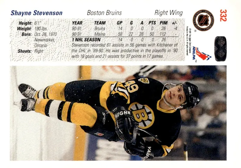 1991-92 Upper Deck #332 Shayne Stevenson (back)