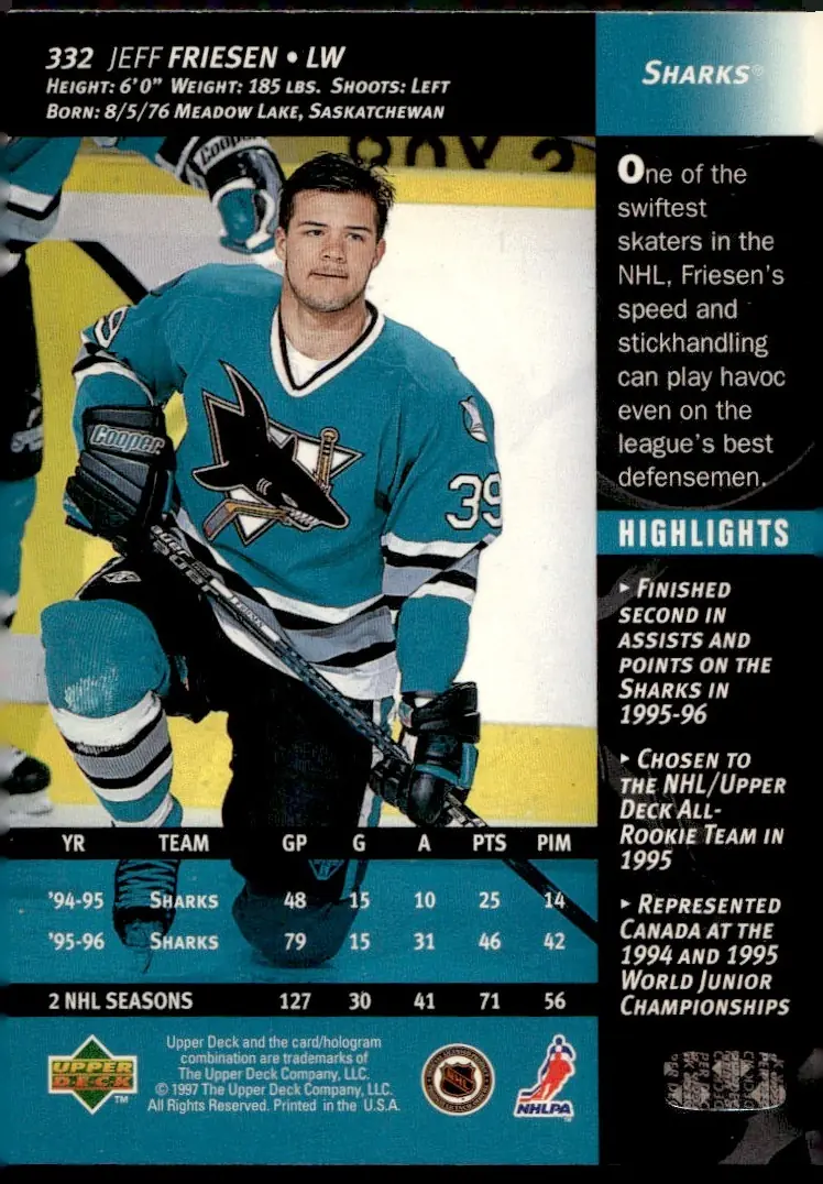 1996-97 Upper Deck #332 Jeff Friesen (back)