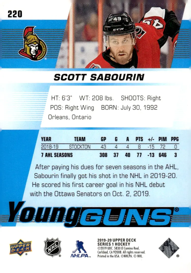 2019-20 Upper Deck Series 1 #220 Scott Sabourin (back)