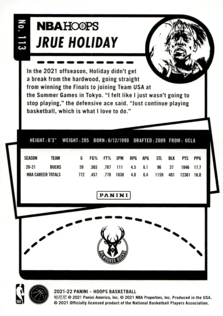 2021-22 NBA Hoops #113 Jrue Holiday (back)