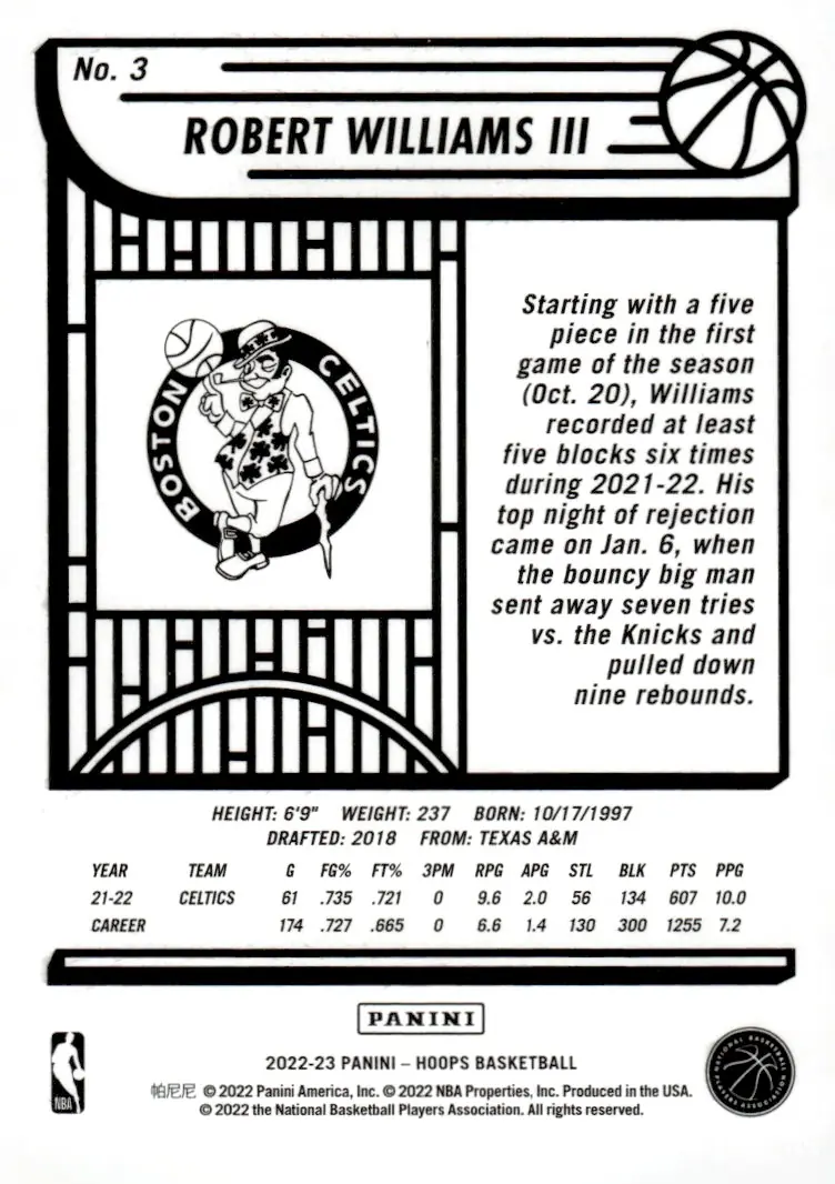 2022-23 NBA Hoops #3 Robert Williams III (back)