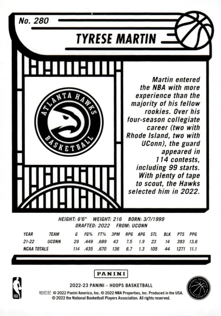 2022-23 NBA Hoops #280 Tyrese Martin (back)