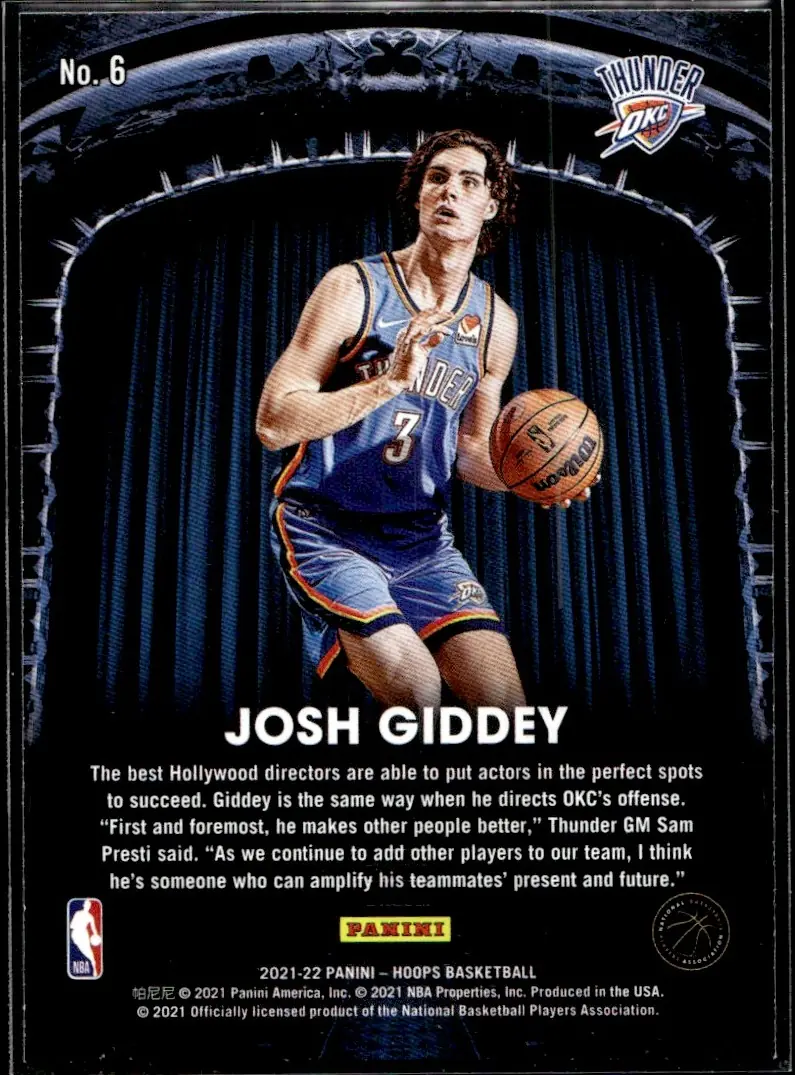 2021-22 NBA Hoops #6 Josh Giddey (back)