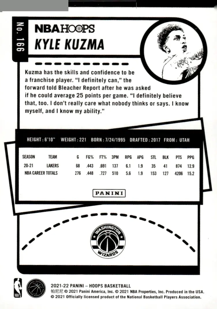 2021-22 NBA Hoops #166 Kyle Kuzma – Winter (back)