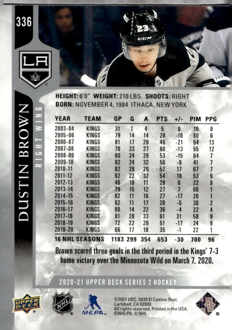 2020-21 Upper Deck Series 2 #336 Dustin Brown (back)