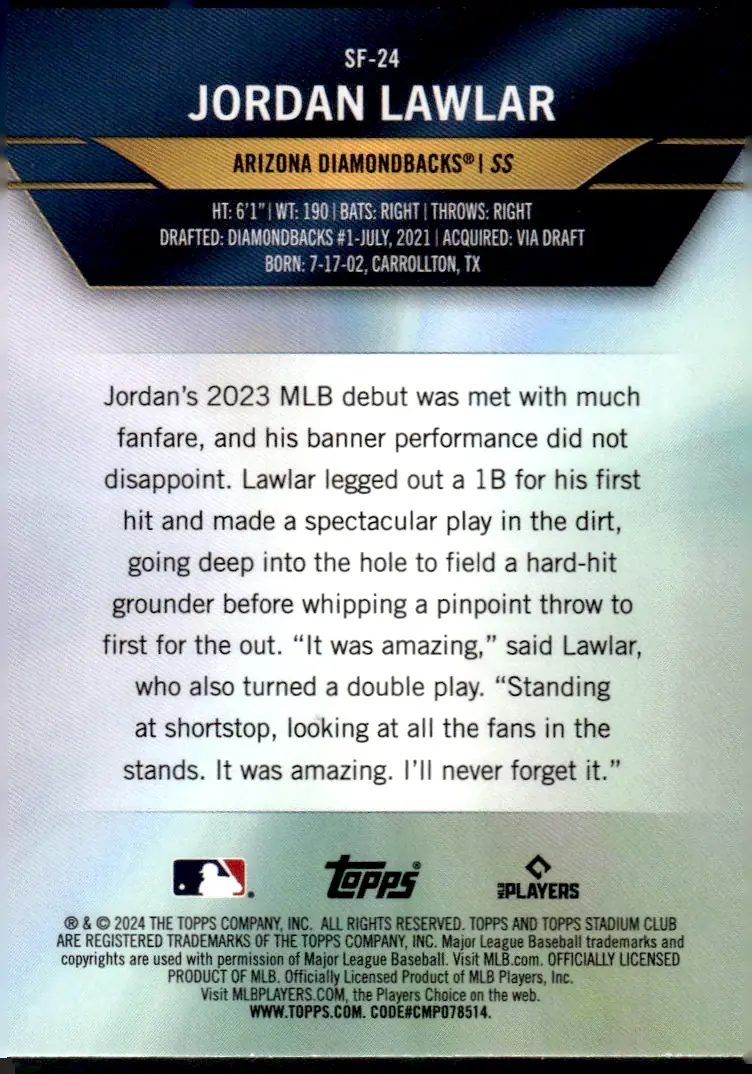 2024 Topps Stadium Club #SF-24 Jordan Lawlar (back)