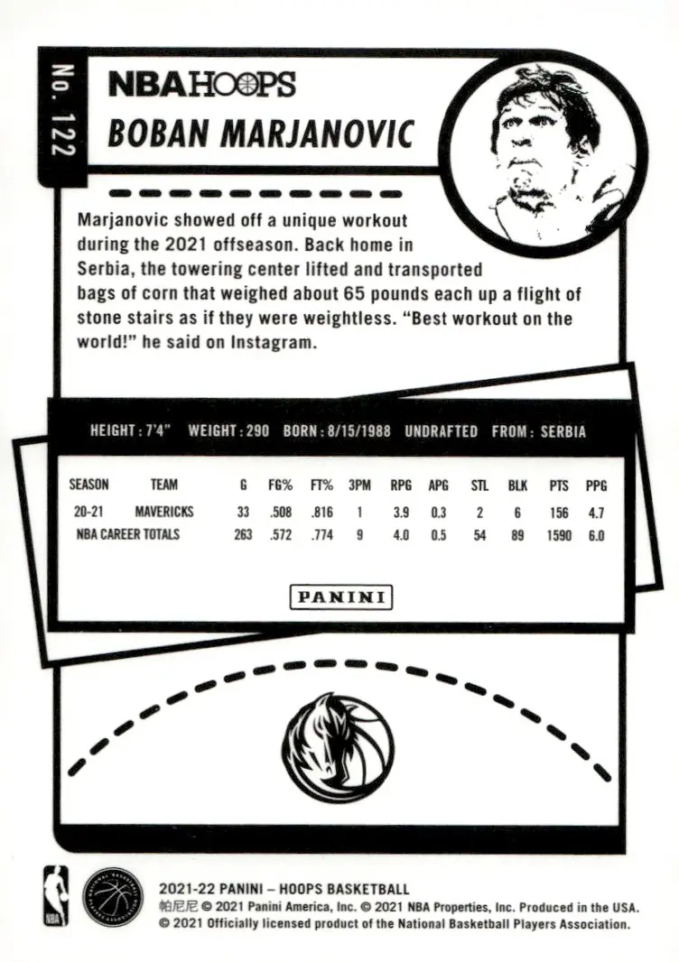 2021-22 NBA Hoops #122 Boban Marjanovic (back)