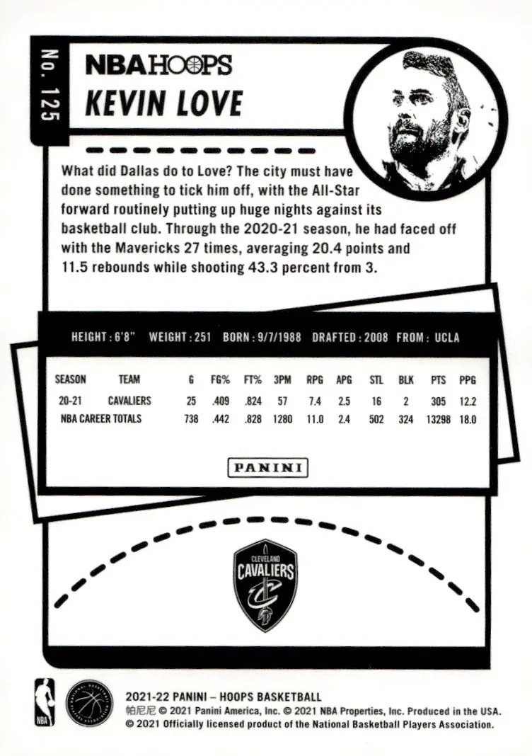 2021-22 NBA Hoops #125 Kevin Love (back)