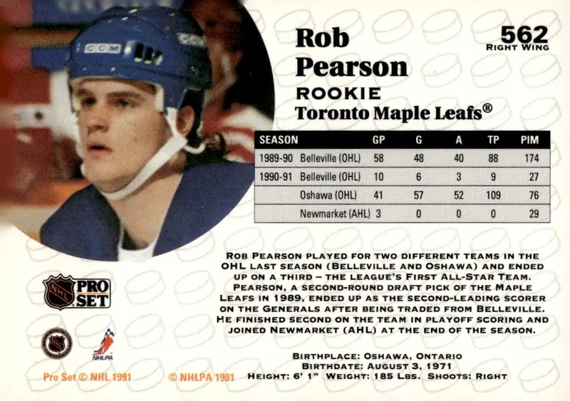 1991-92 Pro Set #562 Rob Pearson (back)