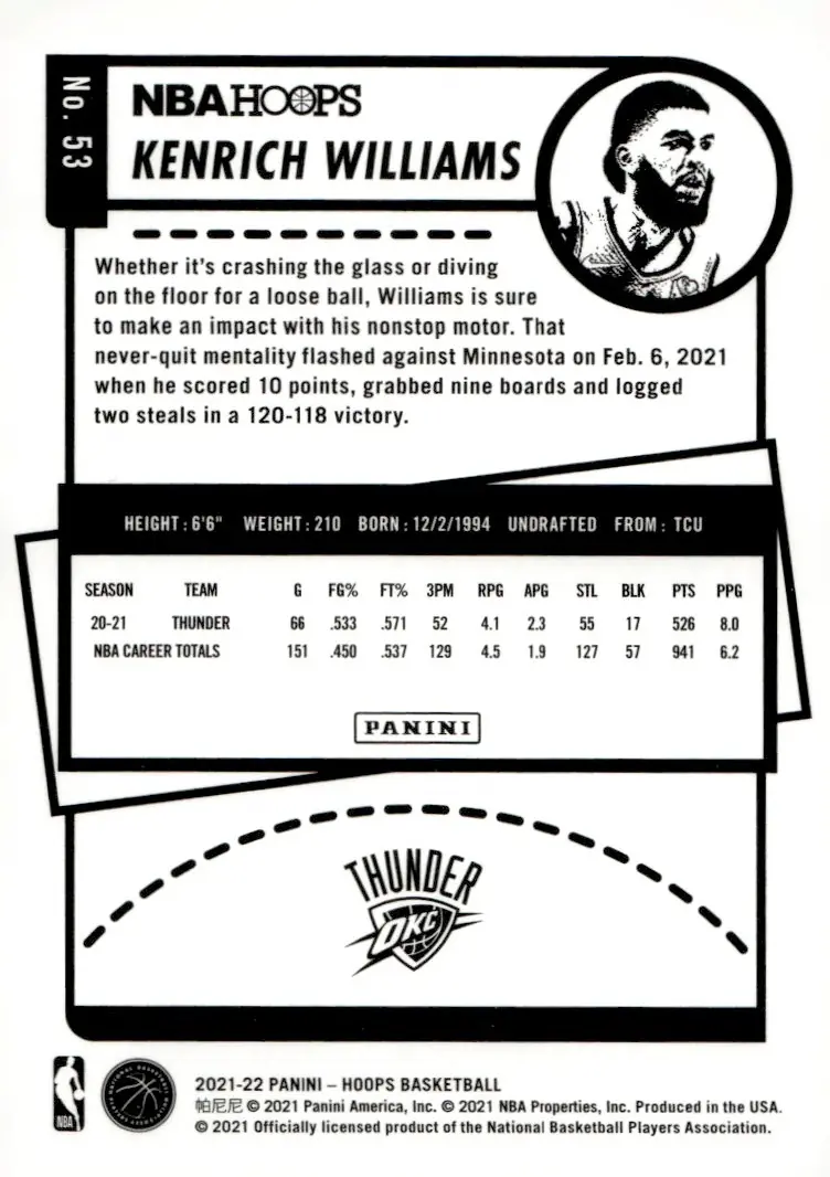 2021-22 NBA Hoops #53 Kenrich Williams (back)