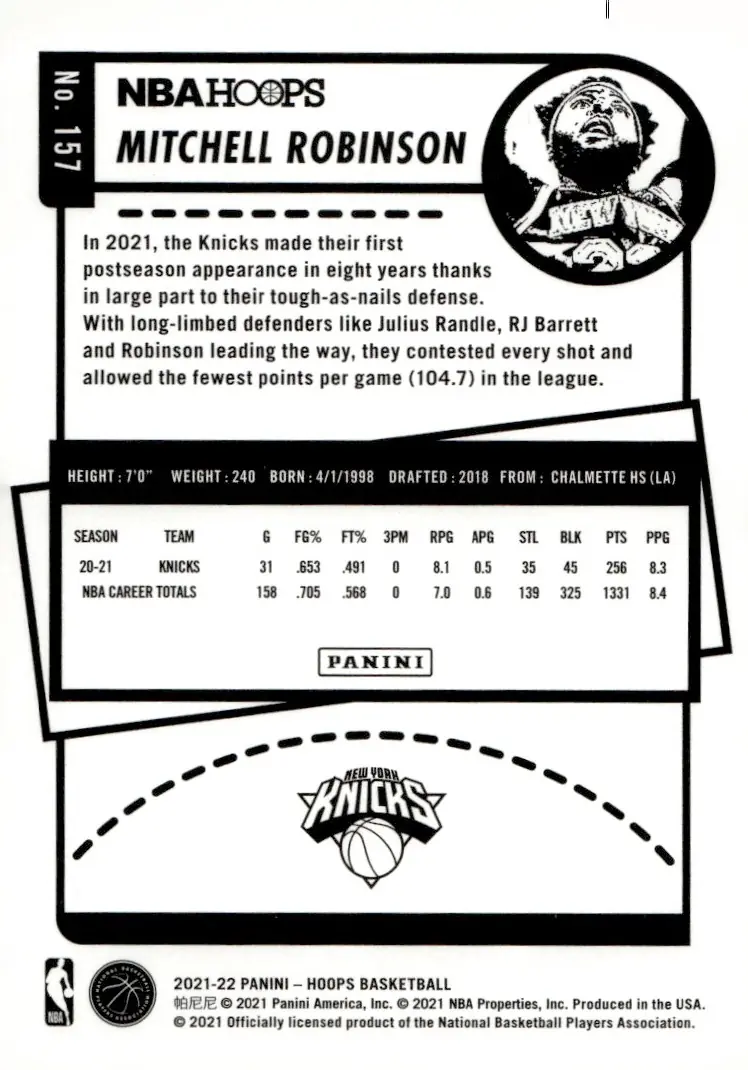 2021-22 NBA Hoops #157 Mitchell Robinson (back)