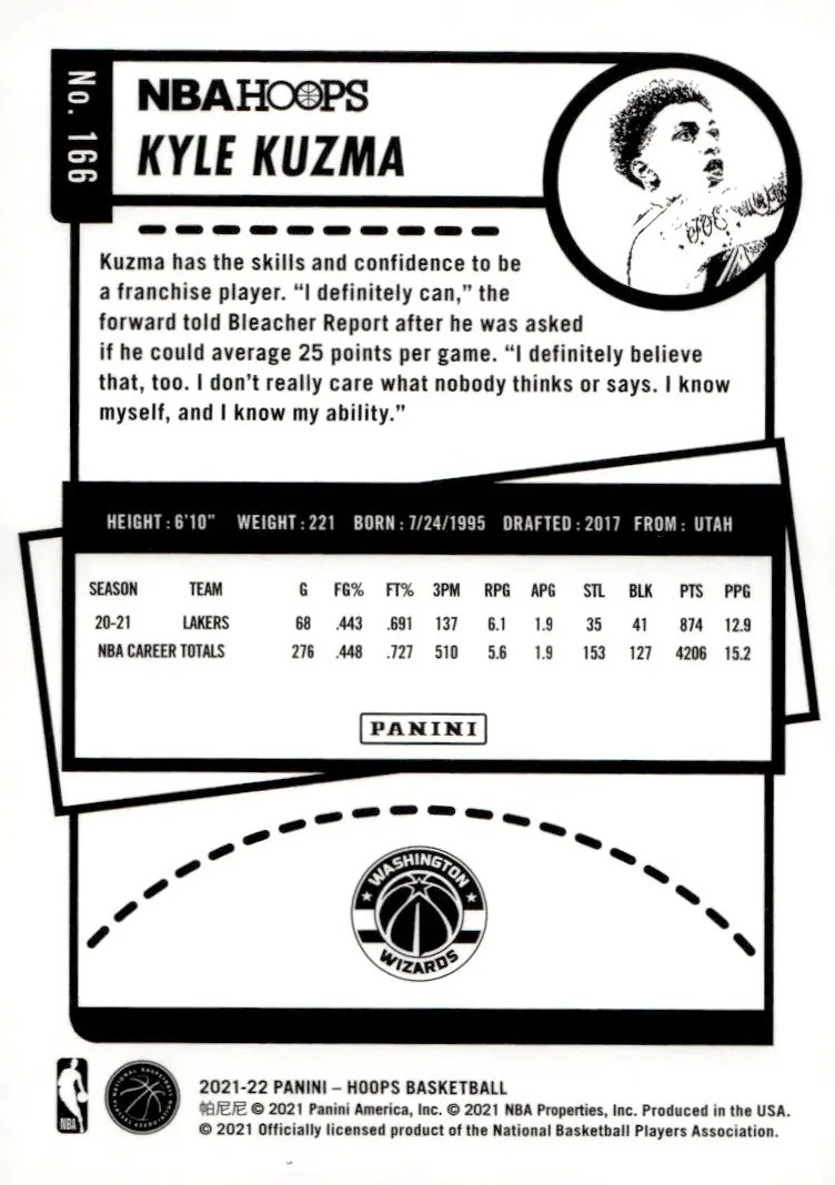 2021-22 NBA Hoops #166 Kyle Kuzma (back)