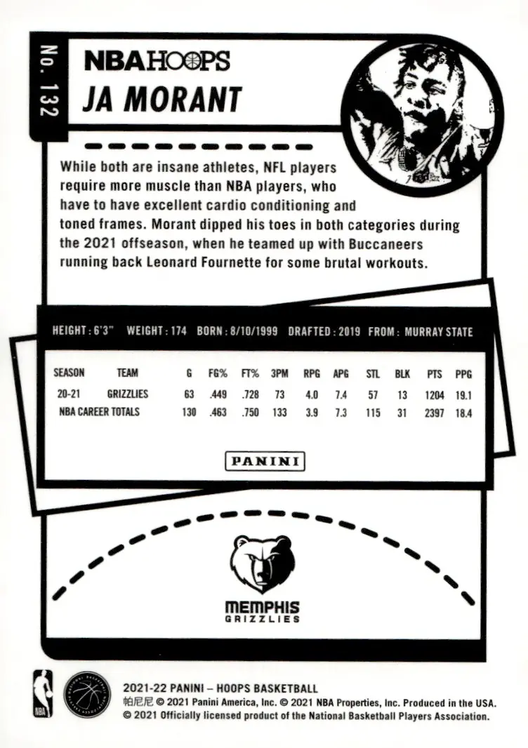 2021-22 NBA Hoops #132 Ja Morant (back)