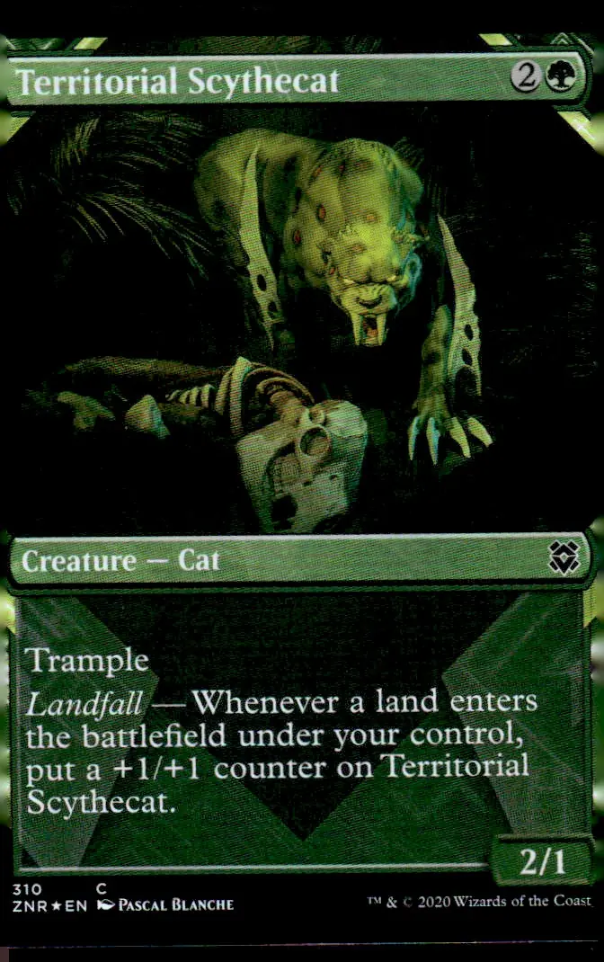 2020 Zendikar Rising (ZNR) #310 Territorial Scythecat – Showcase frame, Foil (front)
