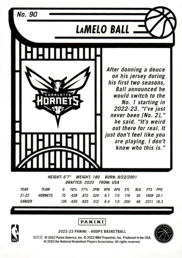 2022-23 NBA Hoops #90 LaMelo Ball (back)