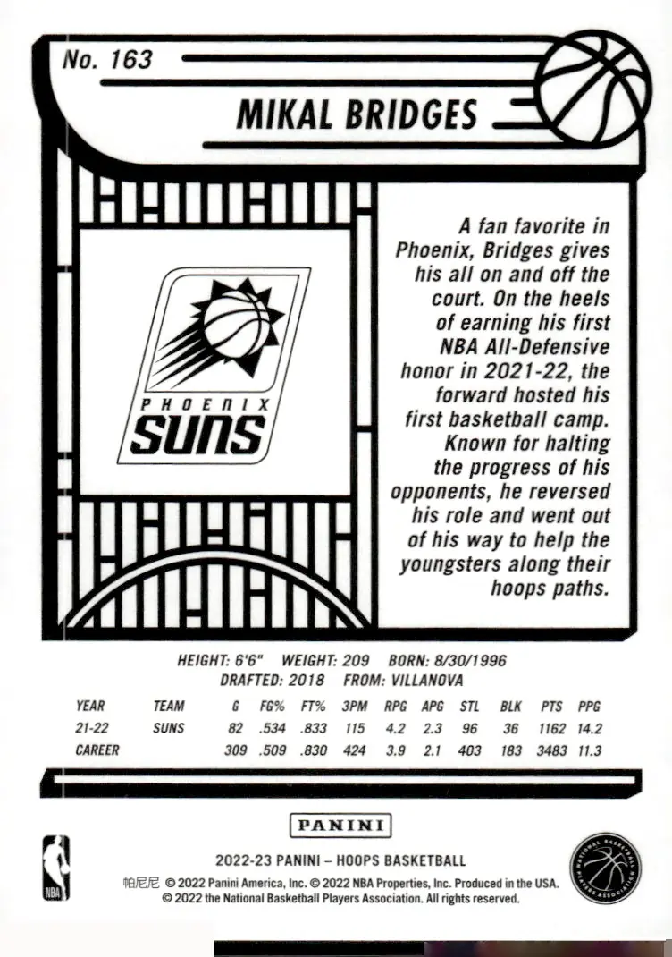 2022-23 NBA Hoops #163 Mikal Bridges (back)