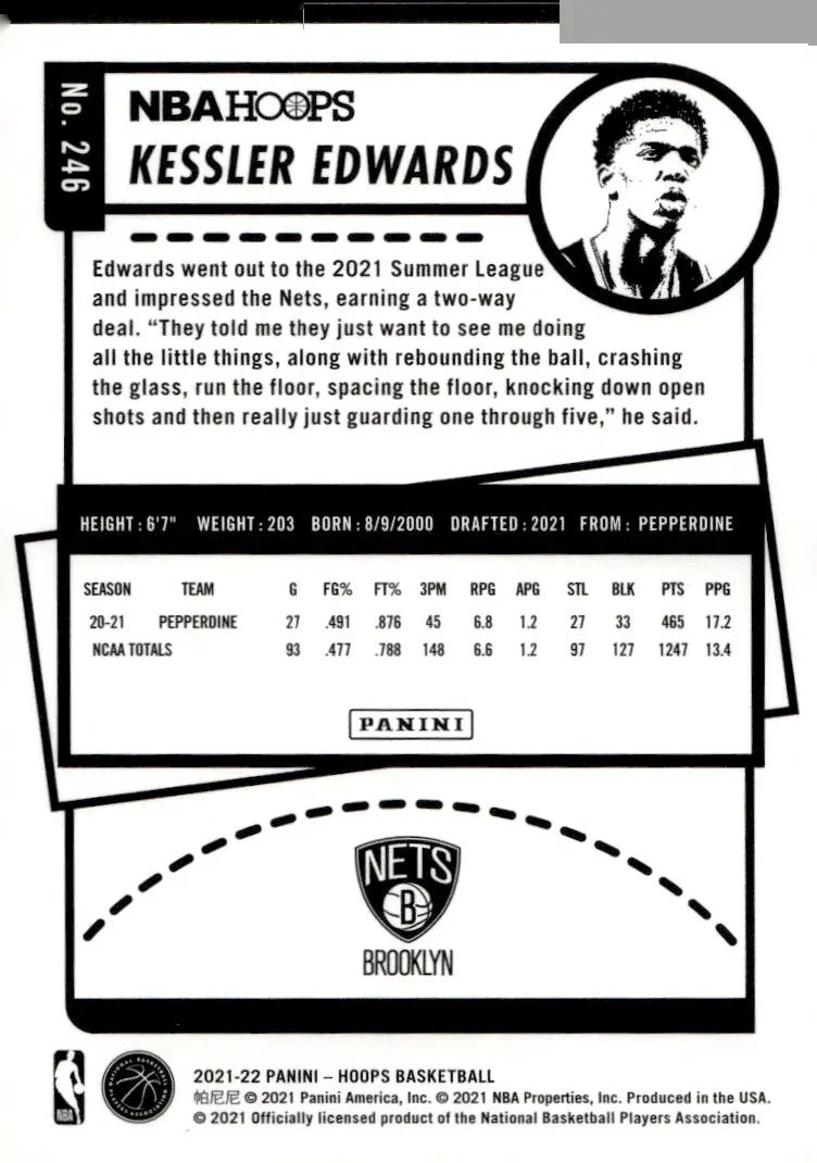 2021-22 NBA Hoops #246 Kessler Edwards (back)