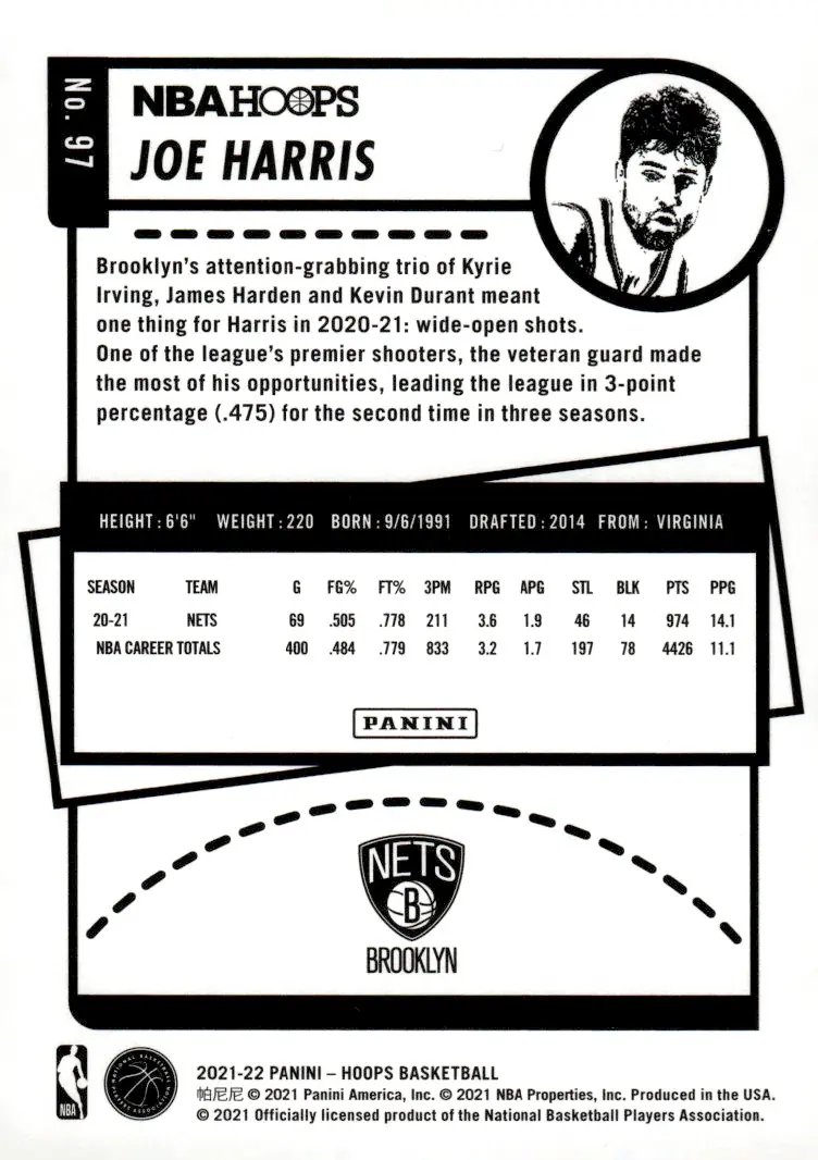 2021-22 NBA Hoops #97 Joe Harris (back)