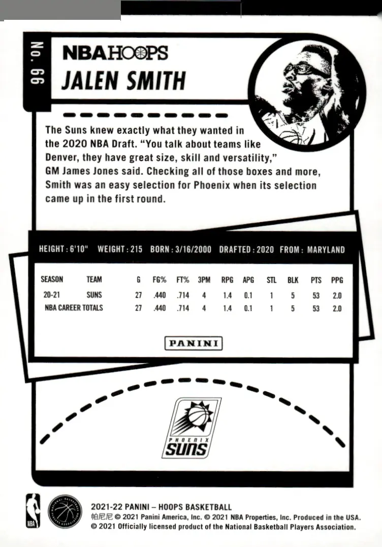 2021-22 NBA Hoops #66 Jalen Smith (back)