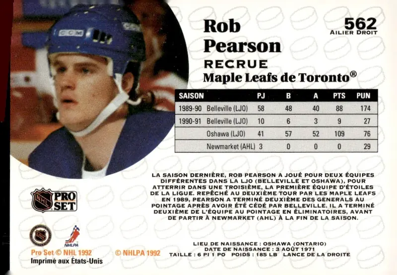 1991-92 Pro Set (Series 2) #562 Rob Pearson – French (back)