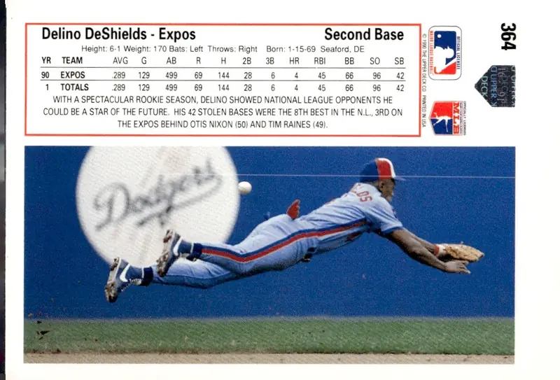 1991 Upper Deck #364 Delino DeShields (back)