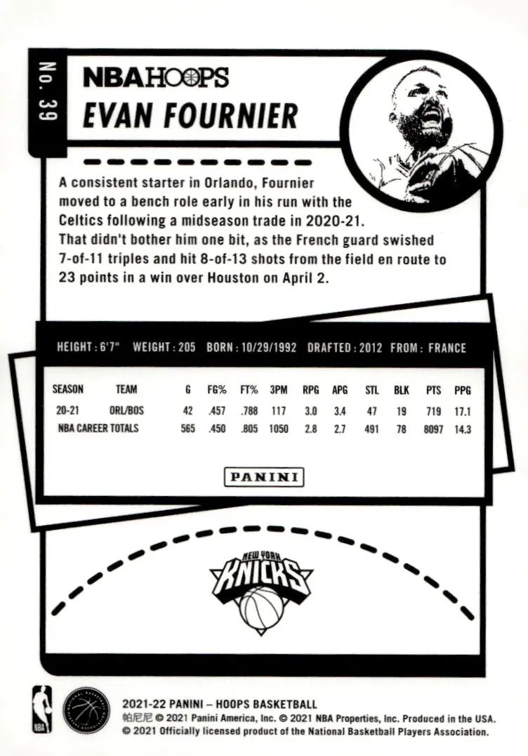 2021-22 NBA Hoops #39 Evan Fournier (back)