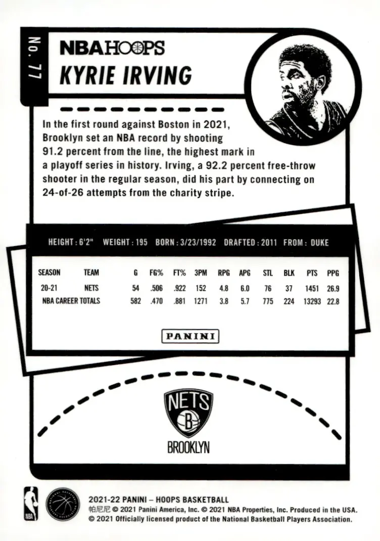 2021-22 NBA Hoops #77 Kyrie Irving (back)