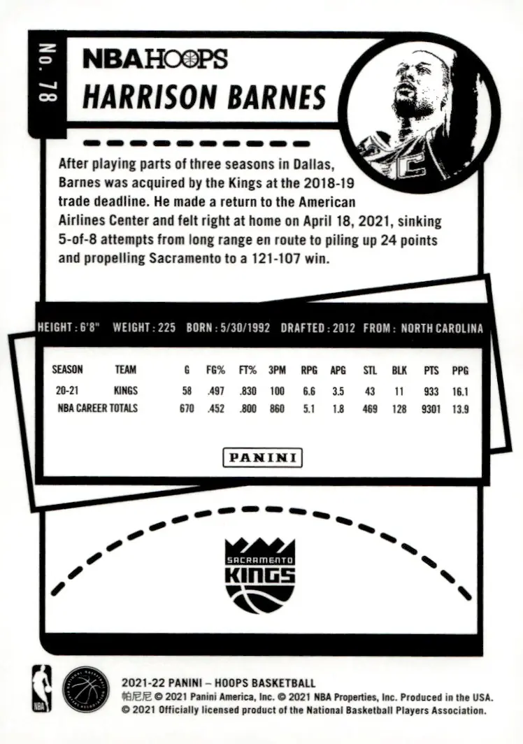 2021-22 NBA Hoops #78 Harrison Barnes (back)