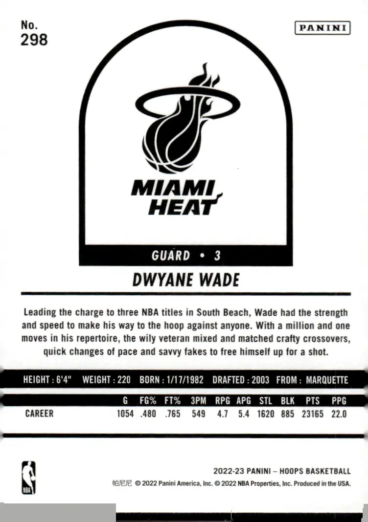 2022-23 NBA Hoops #298 Dwyane Wade (back)