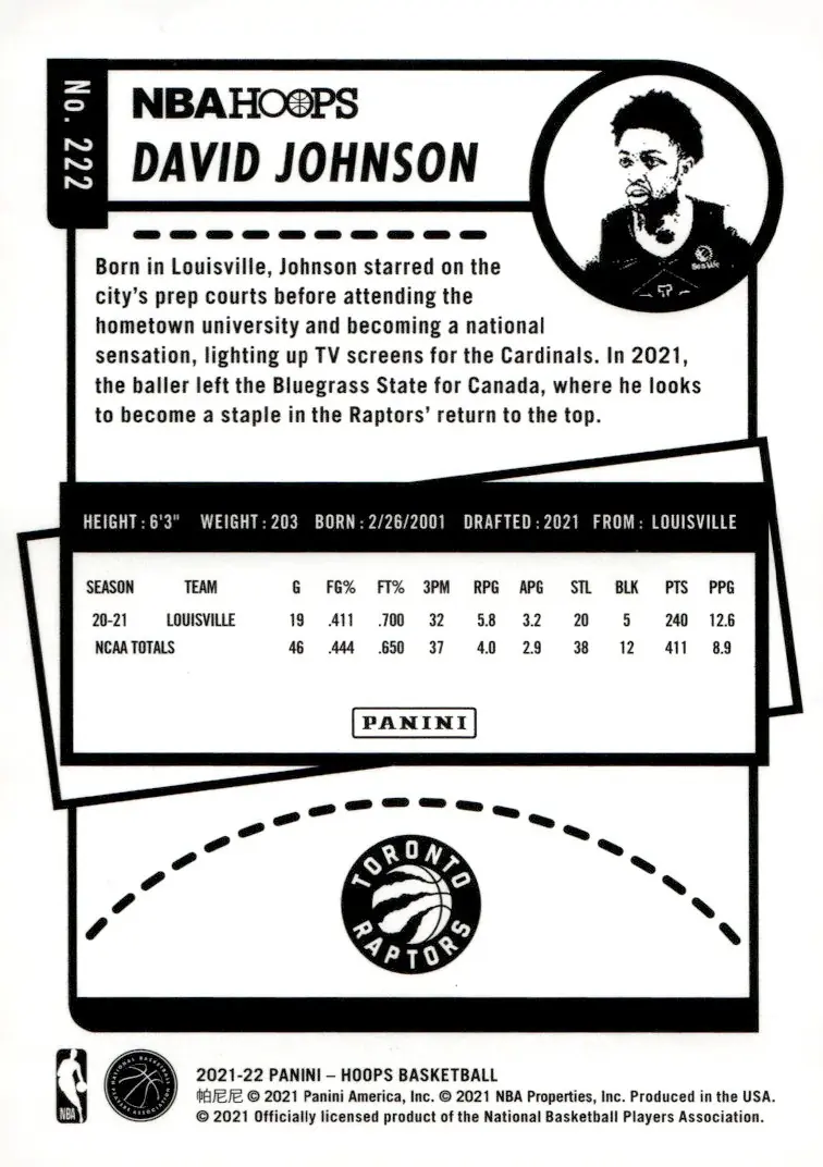 2021-22 NBA Hoops #222 David Johnson (back)