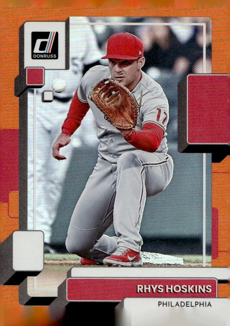 2022 Panini Donruss Baseball #186 Rhys Hoskins – Holo Orange (front)