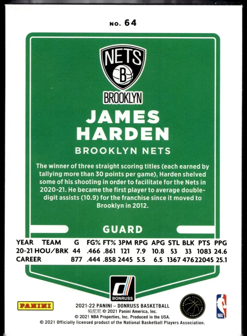 2021-22 Donruss #64 James Harden (back)