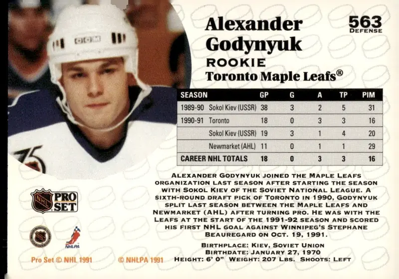 1991-92 Pro Set (Series 2) #563 Alexander Godynyuk (back)