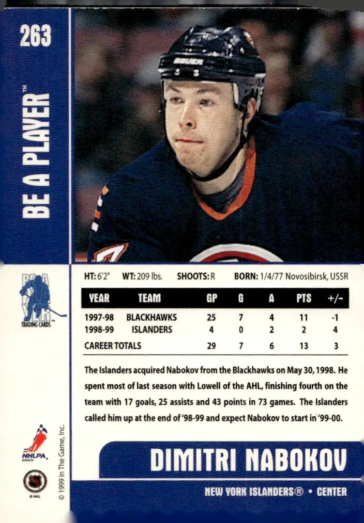 1999-00 Be A Player Memorabilia #263 Dmitri Nabokov (back)