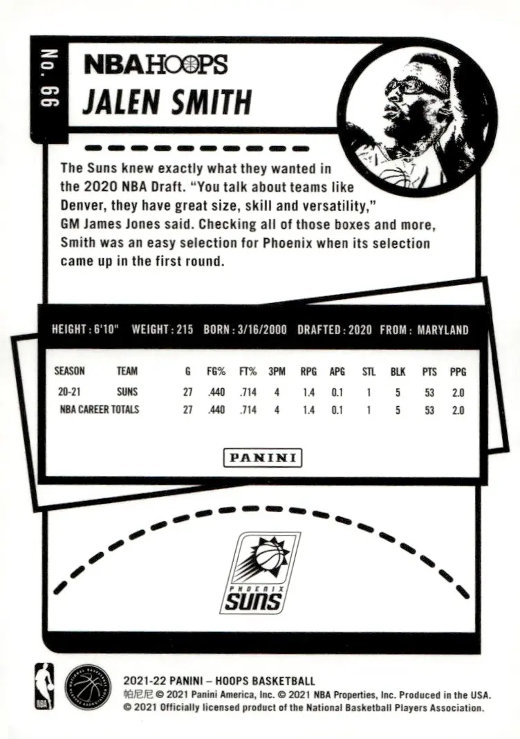 2021-22 NBA Hoops #66 Jalen Smith (back)