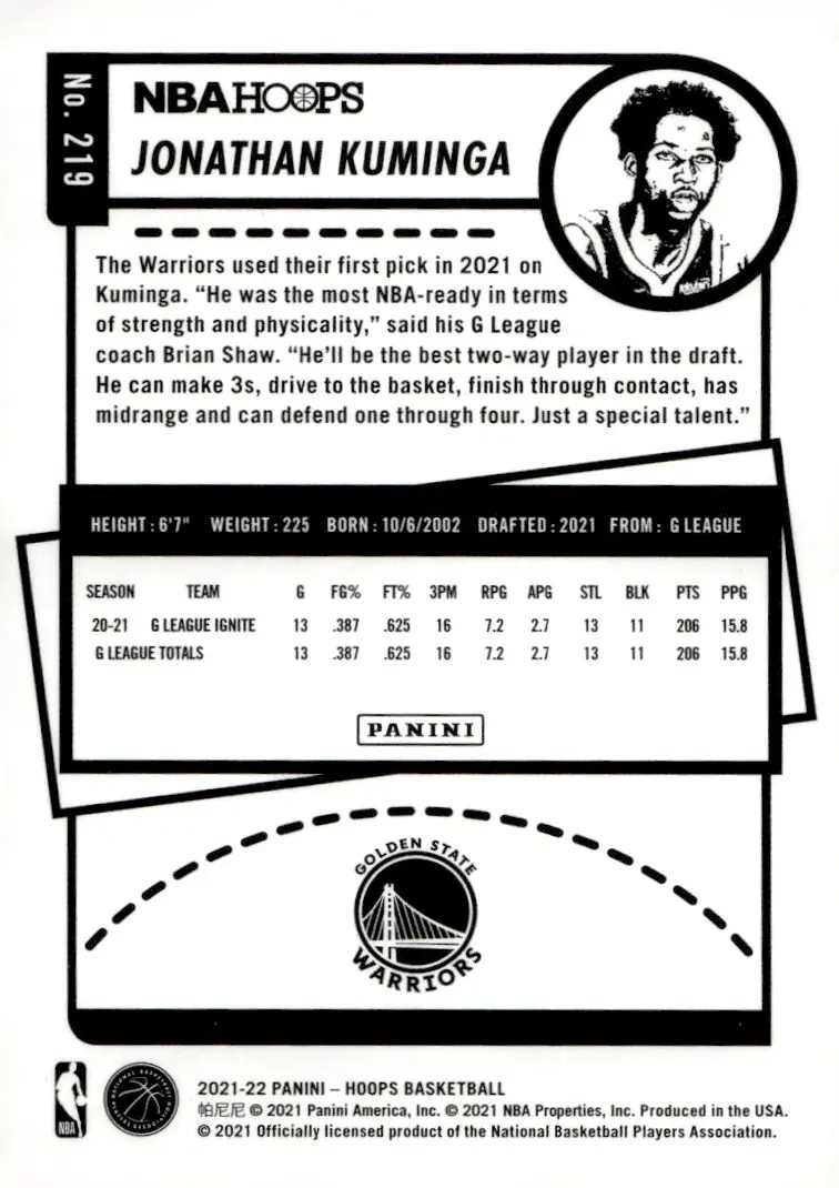 2021-22 NBA Hoops #219 Jonathan Kuminga (back)
