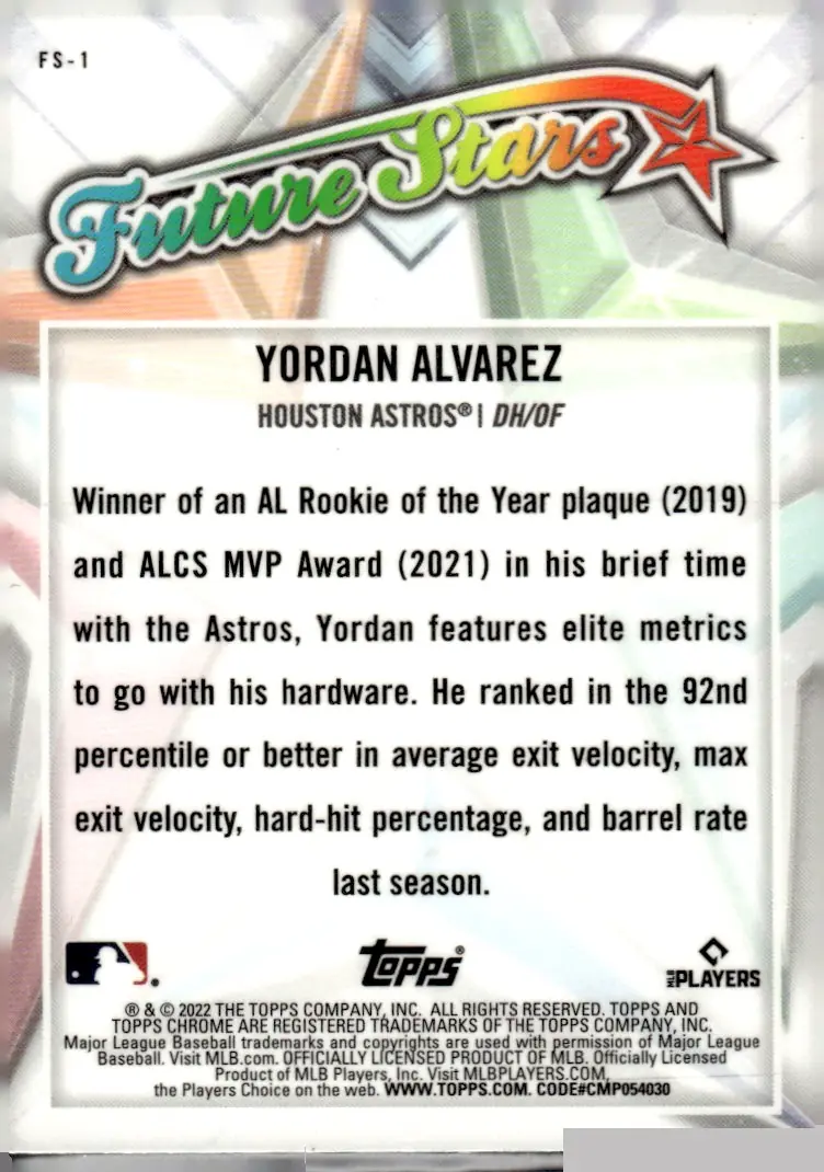 2022 Topps Chrome #FS-1 Yordan Alvarez (back)
