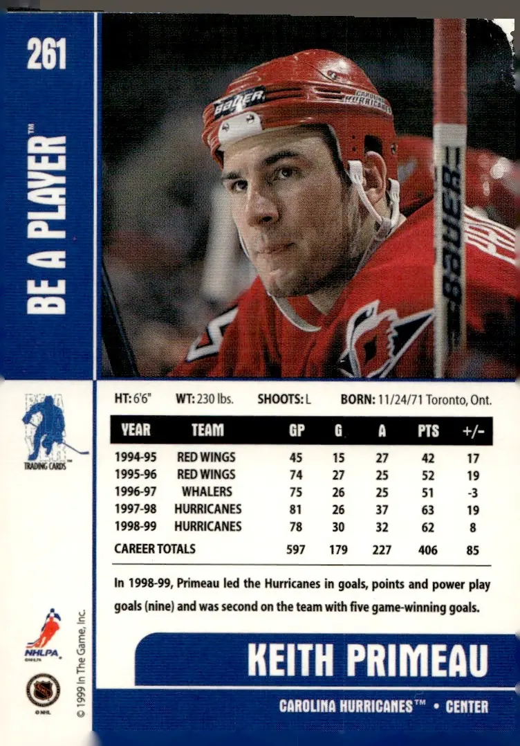 1999-00 Be A Player Memorabilia #261 Keith Primeau (back)