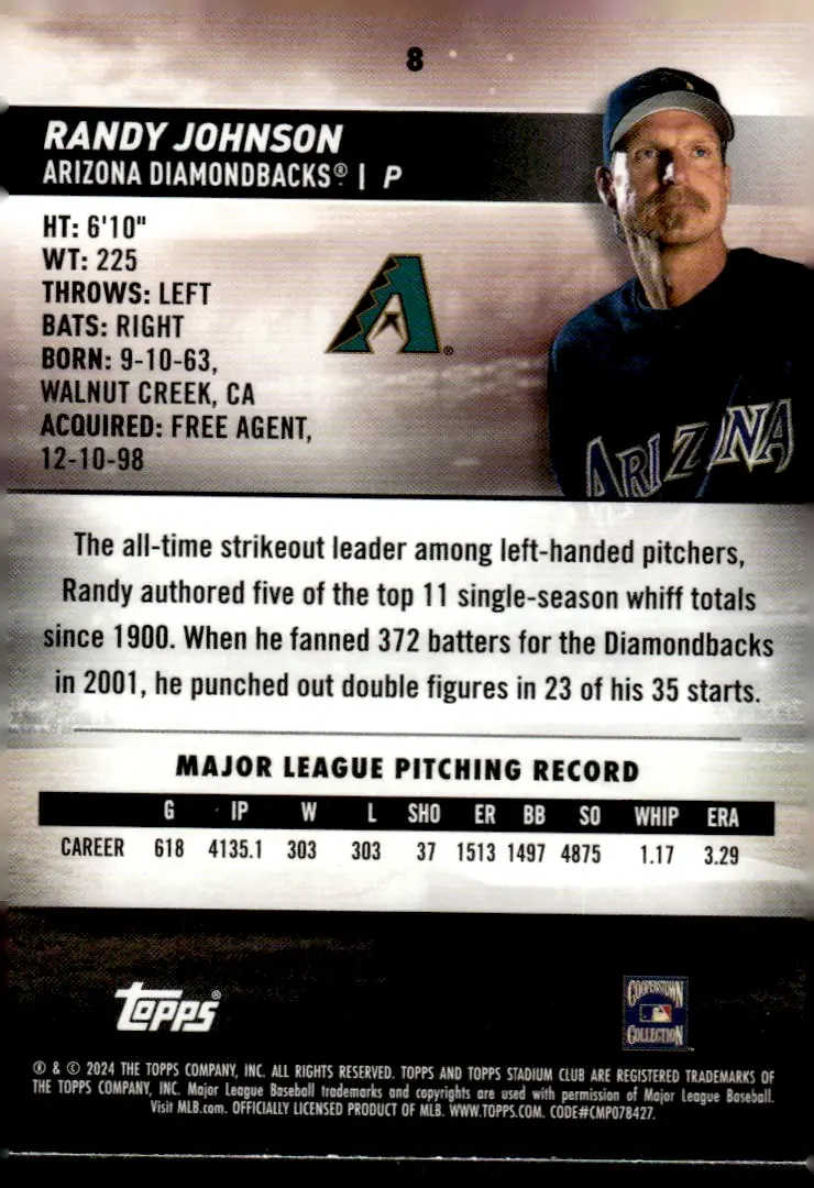 2024 Topps Stadium Club #8 Randy Johnson (back)