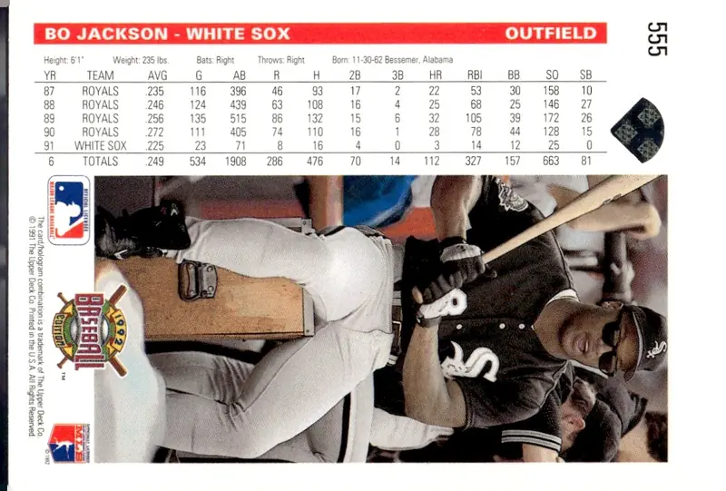 1992 Upper Deck #555 Bo Jackson (back)