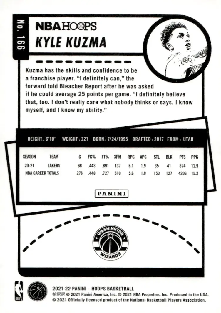 2021-22 NBA Hoops #166 Kyle Kuzma (back)