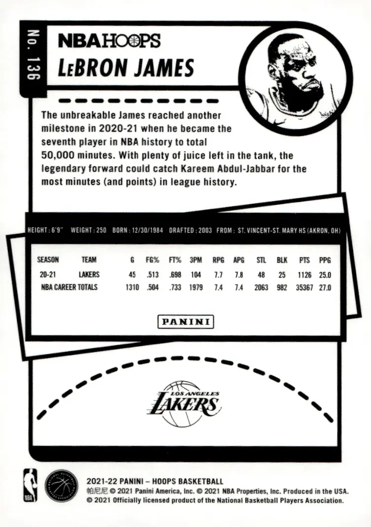 2021-22 NBA Hoops #136 LeBron James (back)