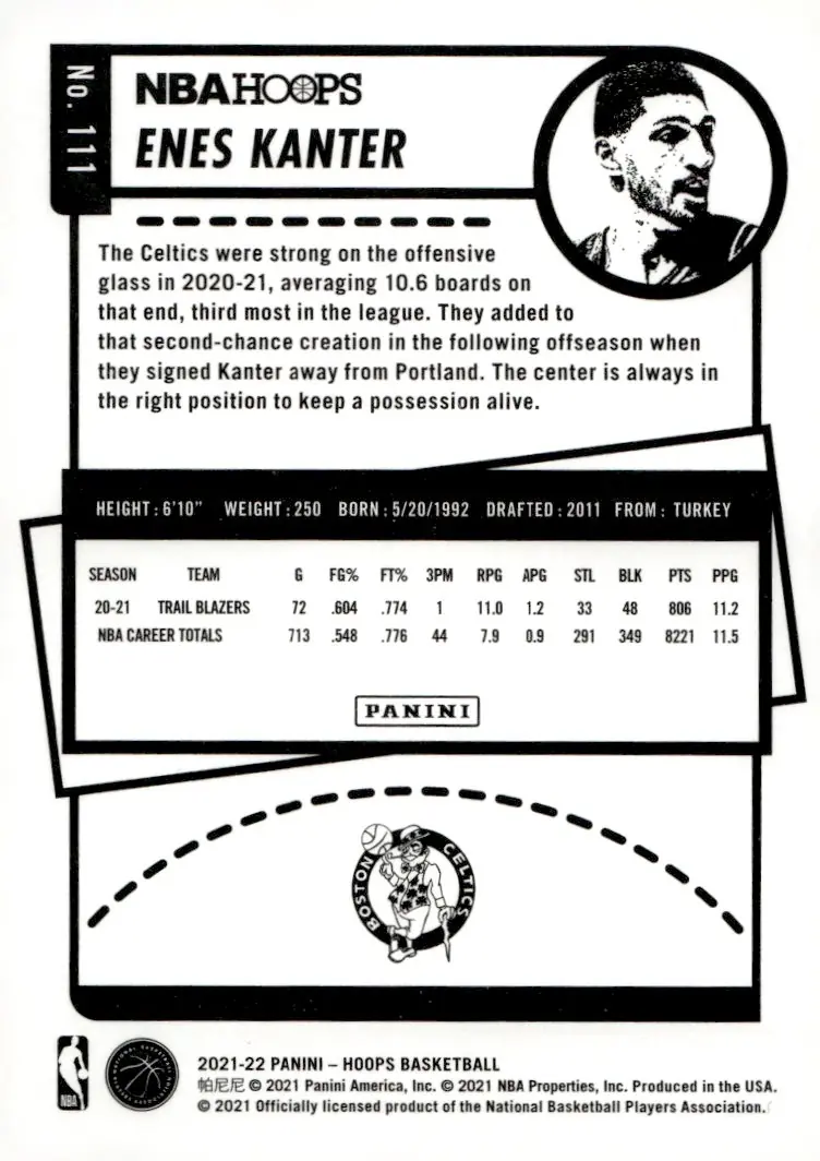 2021-22 NBA Hoops #111 Enes Kanter (back)