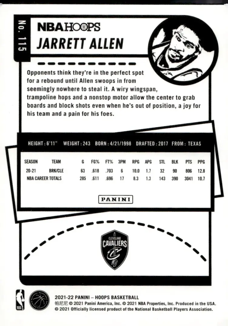 2021-22 NBA Hoops #115 Jarrett Allen (back)