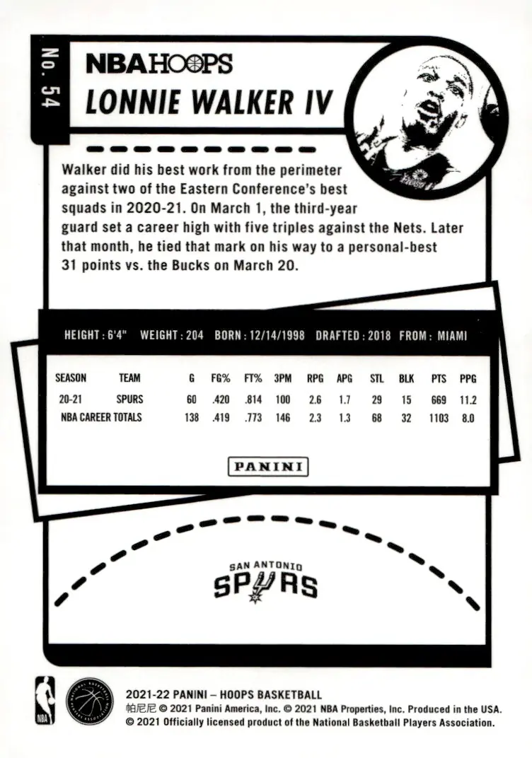 2021-22 NBA Hoops #54 Lonnie Walker IV (back)