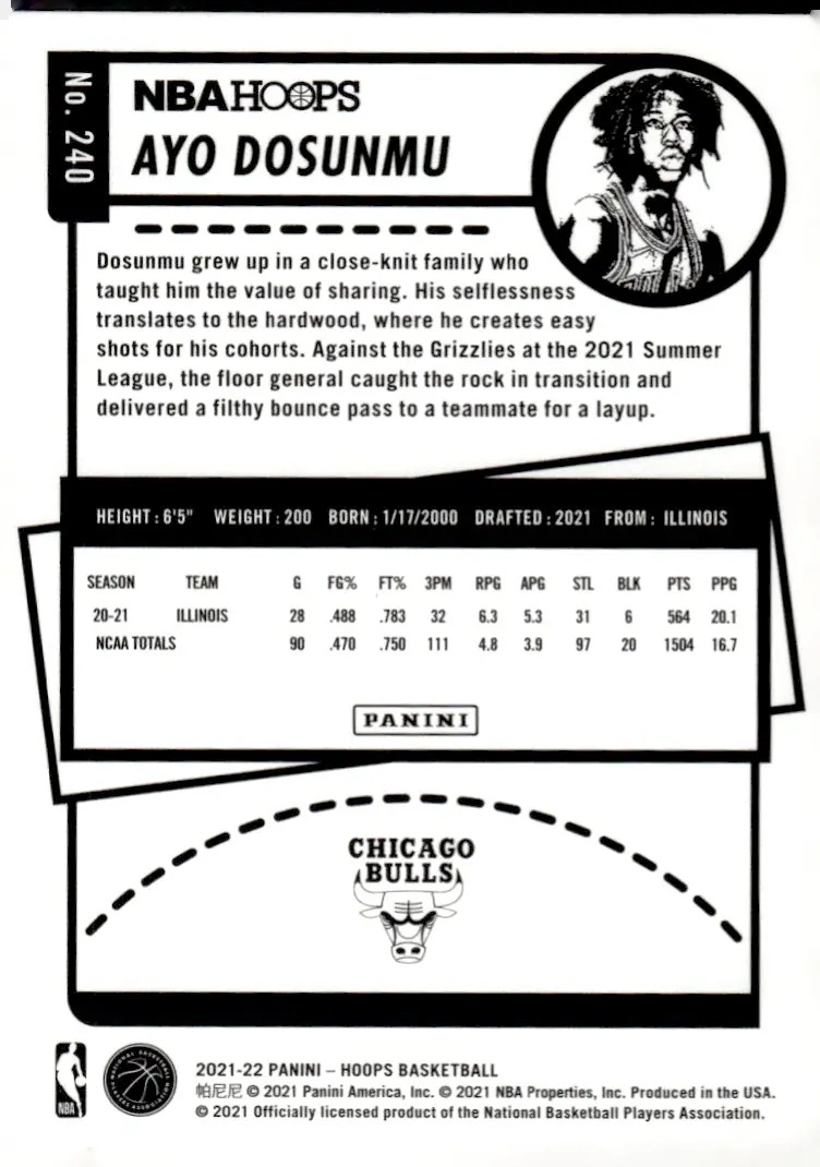 2021-22 NBA Hoops #240 Ayo Dosunmu (back)