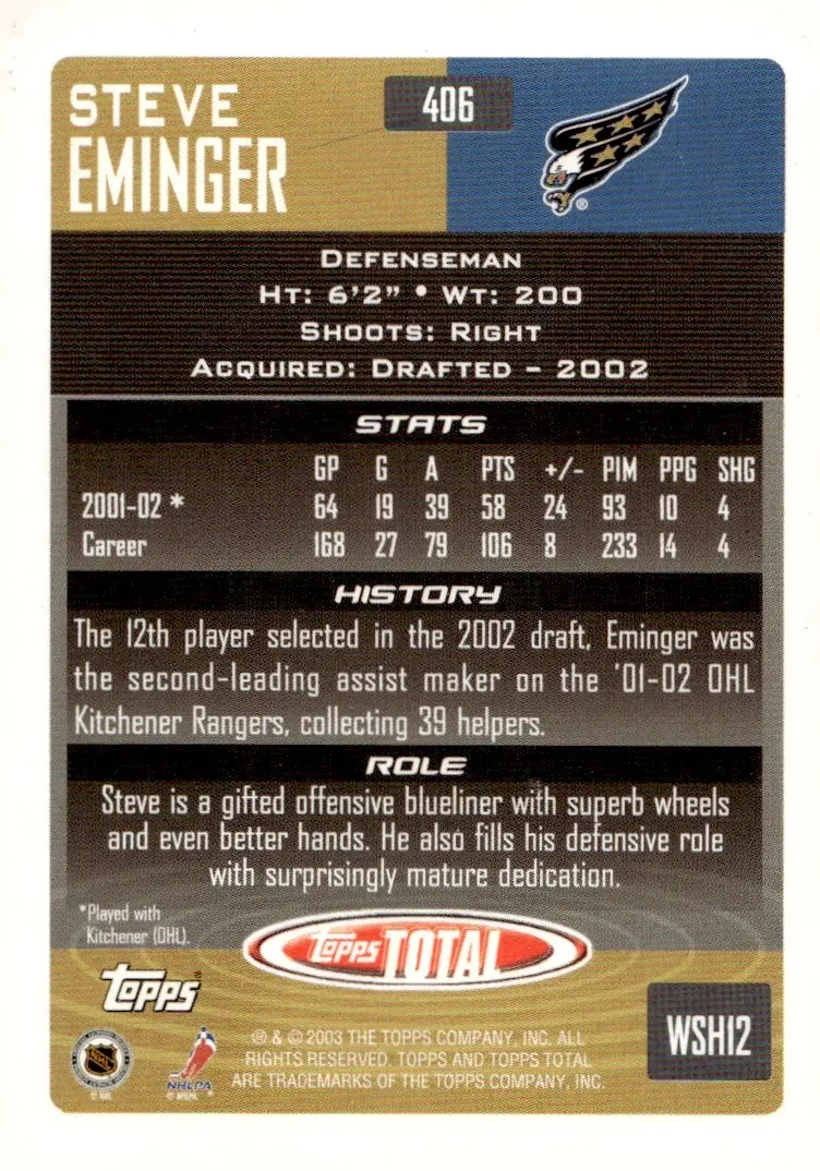 2002-03 Topps Total #406 Steve Eminger (back)