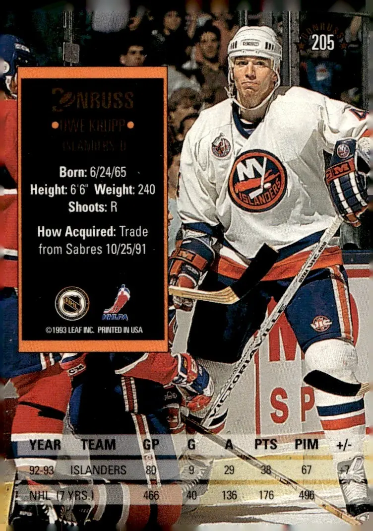 1993-94 Donruss #205 Uwe Krupp (back)